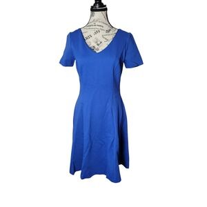 White House Black Market Womens Fit Flare Dress S Blue Short Sleeve Minimal